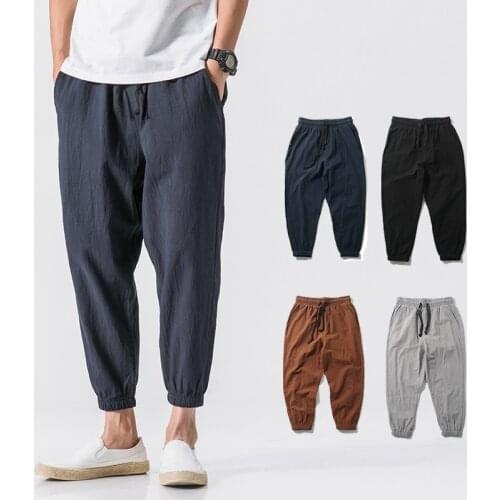 2020 High Quality Mens Cotton Linen Beam Foot Ankle Length Harem Pants Fashion Casual Pencil Pants Plus Size M-6XL Sweatpants
