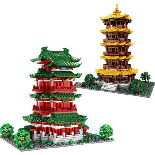 City Street View Educational Building Blocks DIY Toys 601140-41 Chinese Architecture Yellow Crane Tower Tengwang Pavilion Model
