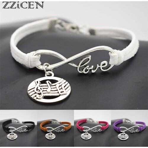 New Elegant Cute Antique Oval Shaped Pendant Infinity Love Music Score Symbol Musical Note Charm Gifts Leather Bracelets