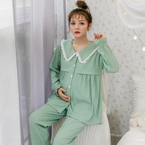 Autumn Cotton Maternity Nursing Sleepwear Suits Large Size Loose Pajamas Suit Clothes for Pregnant Women Spring Pregnancy Home