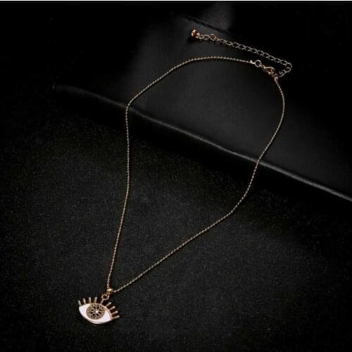 Necklace Chain Pendant Rhinestones Gift Jewelry Gold Color Eye Crystal Evil Sweater LB
