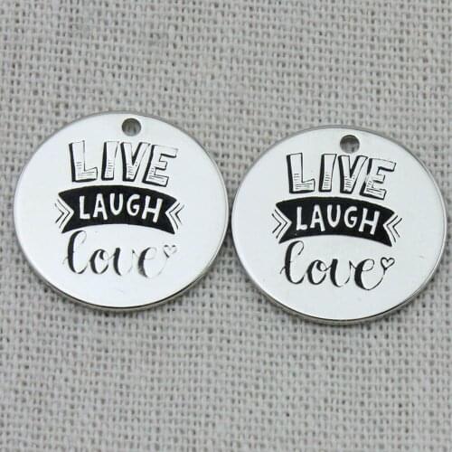 LIVE LAUGH LOVE Necklace,Engraved charm Pendant,Chain Necklace,2021 trend,Key Chains,Bracelets Charms,22mm,5Pcs/Lot