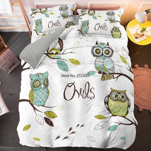 Cartoon Owl Down Bedcase Pillowcase 2/3 Piece Children Bedroom Decorative Single Double King Queen Size Bedding Set