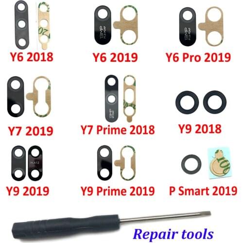 2Pcs/lot, Rear Back Camera Glass Lens For Huawei Y5 Y6 Y7 Pro Y9 Prime 2017 2018 P Smart 2019 Camera Glass With Glue Adhesive