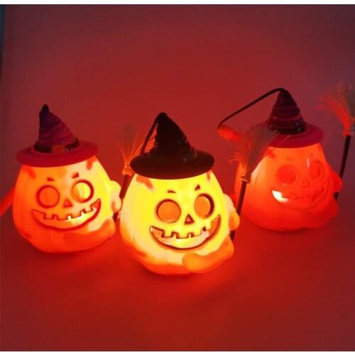 1 Pcs Halloween Light Music Voice-activated Pumpkin Luminous Lantern LED Broom Decoration Pumpkin Lamp Without Battery