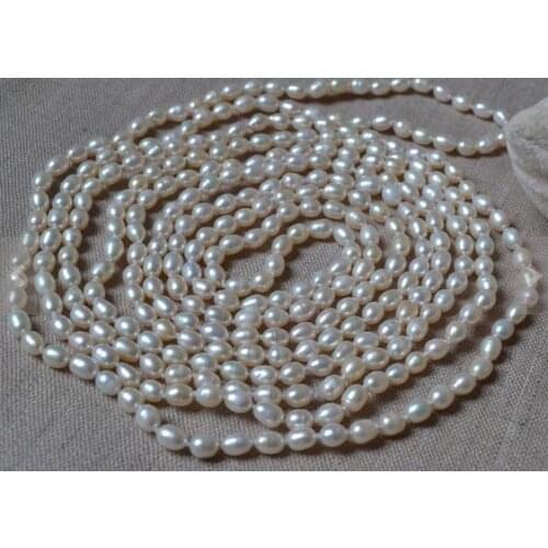 Unique Pearls jewellery Store Long Pearl Necklace 100 inches White Color Rice Real Freshwater Pearl Necklace Fine Jewelry