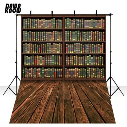 DAWNKNOW Vinyl Indoor Bookshelf Photography Background Wood Floor Photocall Polyester Backdrops For Wedding Photo Studio lv1055