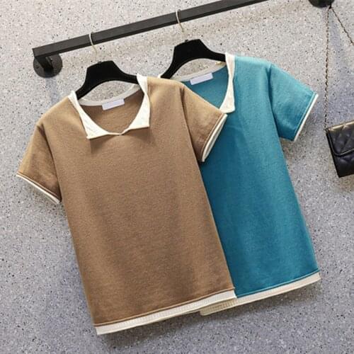 Large size summer short sleeve Kintting t-shirts top 2021 loose casual thin Oversized sweater fashion basic sueters de mujer 4XL