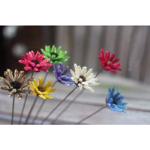 5pcs Daisy Dried Flower with Irom Stem For Wedding Party Home Hotel Decoration DIY Bouquet Project Accessory