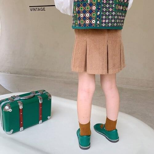 Skirt Knee Length Ruched A-line Solid Regular Cotton New Fashion Sweet Cute Lovely Simple Spring Autumn Children Girls Kids