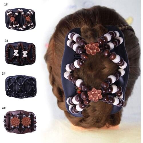 Retro double beads hair Magic comb Clip pearls elasticity hairpin Elastic hair combs pins for women hair accessories