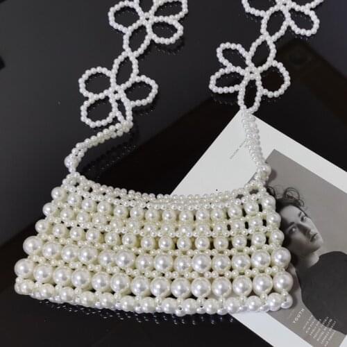 Handmade Women Pearl Bags Designer Beaded Shoulder Charm White Pearls Crossbody Bag Luxury Evening Clutch Purse Lady
