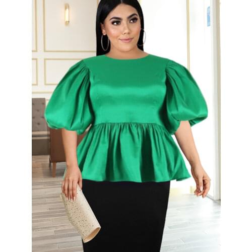 Plus Size Tops 4XL 5XL Female O Neck Short Lantern Sleeve Ruffles Blouse Office Lady Classy Evening Dinner Party Shirt Blouses