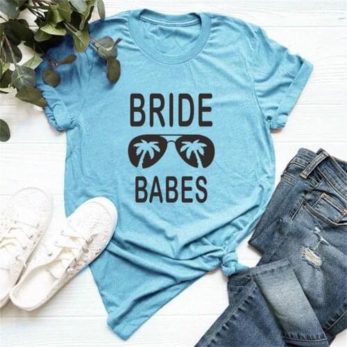 Womens T-Shirt Womens Polyester Bride Babes Print Graphic Tees Tops Woman Short Sleeve Shirts AEM5