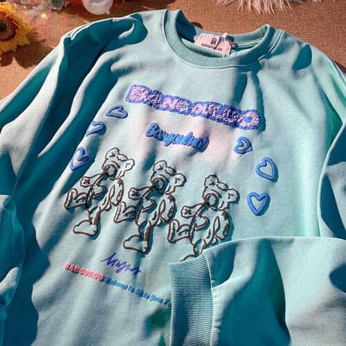 New Japanese Fashion Cartoon Cute Bear Letter Printing Sweatshirt Women Plus Size Hoodies O-neck Long Sleeve Tops Teens Clothes