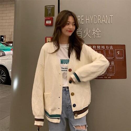 Womens Sweaters Japanese Harajuku Ulzzang Loose Rainbow V-neck Sweater Female Korean Kawaii Cute Clothing For Women