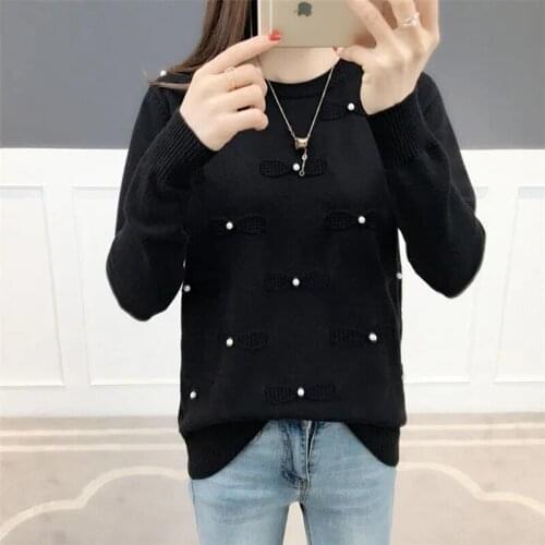 Womens Autumn Winter Pullover New Loose Solid Color Round Neck Base Knitted Sweater