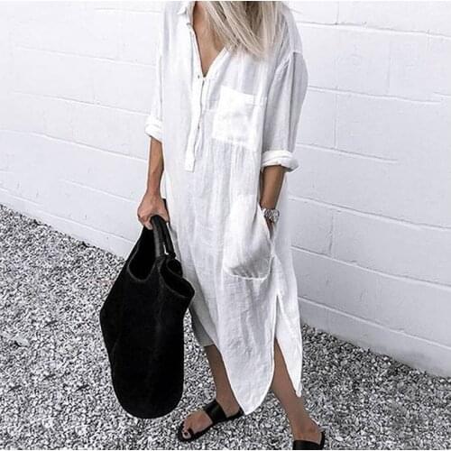 Women Long Shirt Dress Spring Autumn Elegant Lapel Button Long Sleeve Dresses Female Solid Loose Baggy Oversized Work Vestidos
