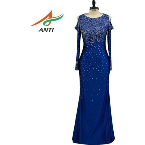 ANTI Full Crystal Formal Mermaid Evening Dress Long Elegant Gown Party Vestido De Festa Longo Bridal Dresses Cap Sleeve