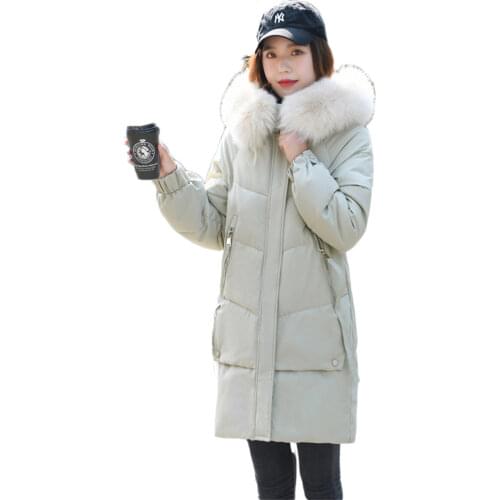 2021 Winter Cotton Coat Ladies New Korean Harajuku Thick Mid-length Bright Outerwear Hooded Slim Loose Long Coats Female JD1399