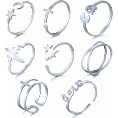 Golden Silver Color Stainless Steel Resizable Engagement Lover Rings Set For Women Men Wedding Band Jewelry Accessories Gifts