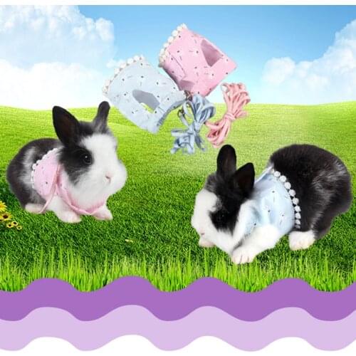 1.8M Rabbit Harness and Leash Set Adjustable Floral Harnesses Vest Chinchilla Guinea Pig Hamster Small Animals Chest Strap Rope