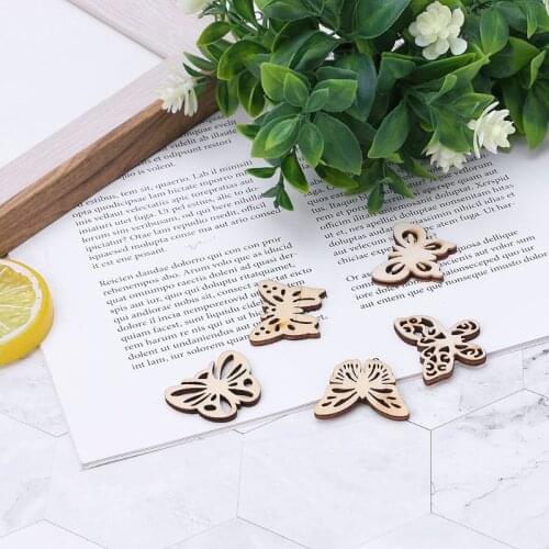 50pcs Cut Wood Butterfly Embellishment Wooden Shape Craft Wedding Decor