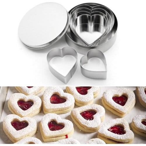 6Pcs Heart-shaped Cookie Biscuit Cutter Set 6 Valentine Pastry Donut Cutter Set Heart Cookie Cutters Baking Metal Ring Molds