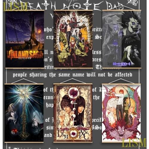 Anime Poster Death Note Yagami Light L Lawliet manga Wall Decoration Prints with solid wood hanging scroll for Room Home Decor