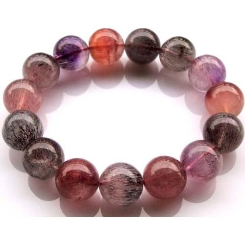 Free Shipping Natural Super Seven Rutilated Quartz Round 15mm Beads Bracelet Women Jewelry Accessories Weddings Parties Birthday