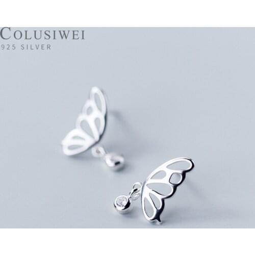 Colusiwei Cute Butterfly Insect Ear Studs Shiny Clear cz Fashion Jewelry Real 925 Sterling Silver Bijoux Anti-allergy Brincos