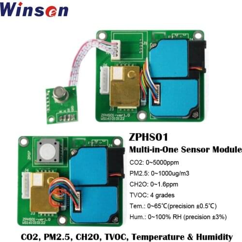1pc Winsen ZPHS01 Multi-in-One Sensor Module CO2/PM2.5/CH2O/TVOC and Temperature & Humidity Detection UART Output Two Version