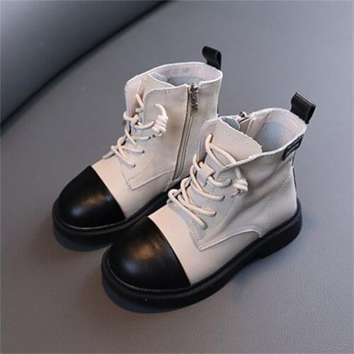 2021 New Autumn Children Boots For Girls Genuine Leather Zip Side Princess Kids Ankle Boots Size 26-37