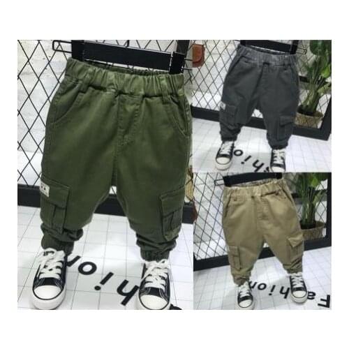 Childrens Baby Trousers Casual Boys Overalls Retro Khaki Grey Dark Green 2-6 Years Old Childrens Clothing