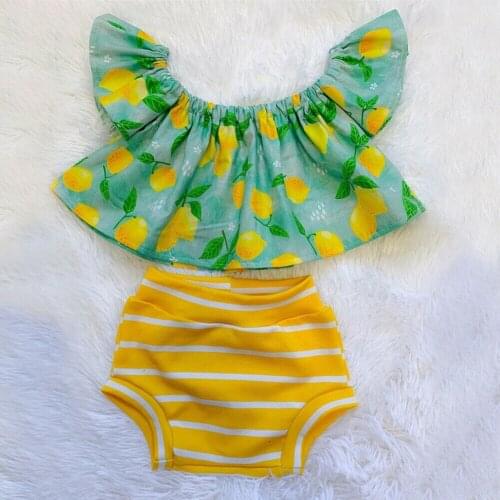 Toddler Kids Baby Girls Off Shoulder Top Shorts Pants Outfit Clothes Summer Lemon Outfit Shirt Tops Pants Shorts