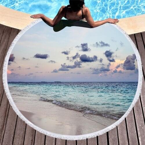 European and American Fashion Summer Sunrise and Sunset Landscape Thick Fiber Beach Towel 3D Printing Oversized Round Lace