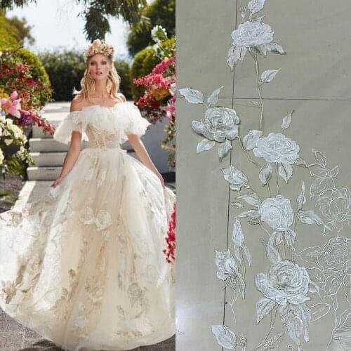 European /American handmade three-dimensional rose flower mesh embroidery wedding dress cheongsam lace fabric