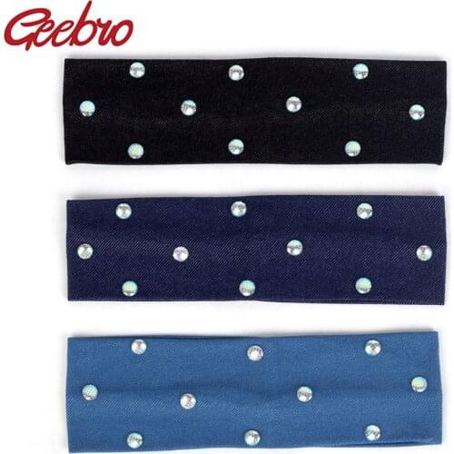 Geebro 7cm 9cm Women Casual Stretchy Denim Headband Colorful Fish Scale Beads Hairband Female Accessories For Girls Ladies Gifts