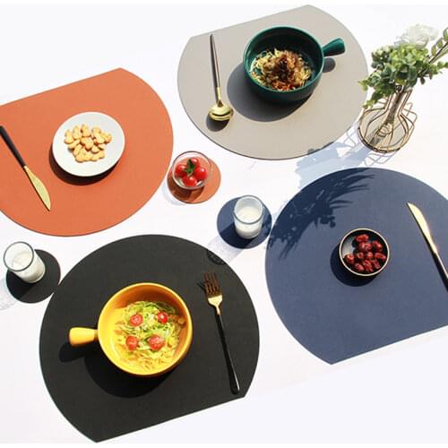 HOT SALE Tableware Pad Placemat Set Semicircle Heat Lnsulation Non-Slip Leather Dining Table Mat Bicolor Cup Coaster Kitchen