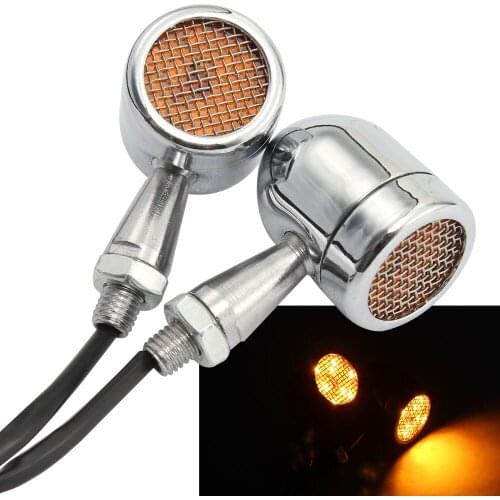 Chrome Metal Grid Motorcycle LED Turn Signal Brake Stop Lights Indicator Lamp For Harley Cafe Racer Chopper Cruiser Bobber Honda
