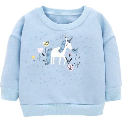 Little Maven New Autumn Spring Children Sky Blue Fleece Horse Cotton Full- sleeved 2-7yrs O-neck Girls Hoodies Sweaters