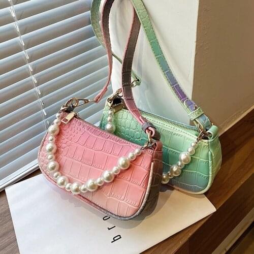 Stone pattern Pearl Tote bag 2021 Summer New High-quality PU Leather Womens Designer Handbag Gradient Shoulder bag Underarm bag