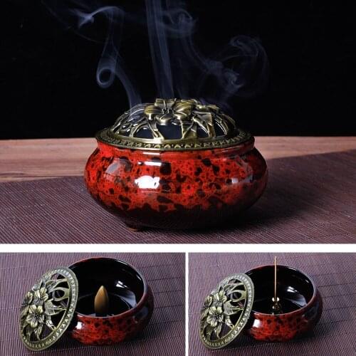 Ceramic incense burner ice cracked glaze aroma diffuser living room cone incense burner office bedroom yoga to help relax
