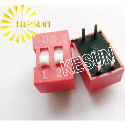 China Quality DS-02 Red 2P DIP Switch 2.54mm 2 Position Encoder Switch Slide Switch x 200PCS
