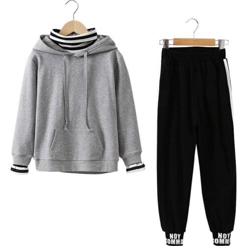 Girls Spring And Autumn Suit Girls Western Style Hooded Stitching Sweater + Pants Two-Piece Childrens Casual Clothes