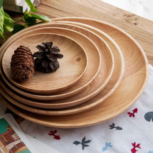 1Pcs Round Wood Plates Cake Tray Wooden Tableware Household Kitchen Utensils Dessert Dishes Serving Plates Tableware