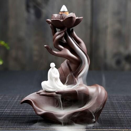 2020 Purple Sand Back Incense Burner Bergamot Lotus White Porcelain Handmade Flower Zen Back Aromatherapy Stove Backflow Incense