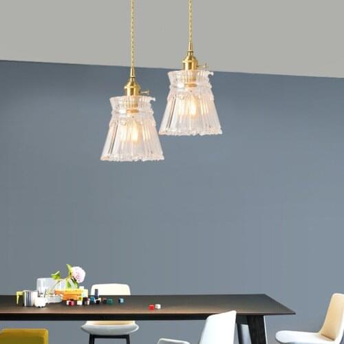 Nordic Art Transparent Glass Chandelier E14 Simple Ultra Light Copper Bedroom Living Room Corridor Study LED Decorative Lighting