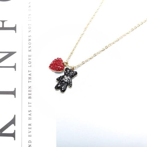 Small Bear Love Heart Pendant Necklace Titanium Stainless steel Chain Necklace Inlaid Zircon Fashion Trendy Women Jewelry