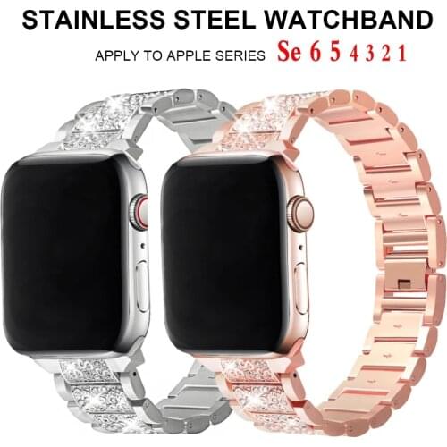 Metal Diamond Strap For Apple Watch 6 SE 5 4 Band 40mm 44mm iWatch 38mm 42mm Crystal Bracelet Correa Stainless Steel Watchbands